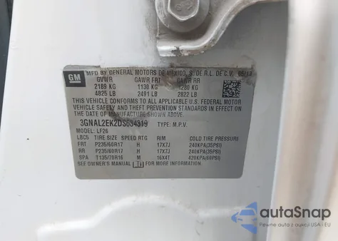 2013 Chevrolet Captiva Sport 2Ls from USA, damaged, VIN 3GNAL2EK2DS634319